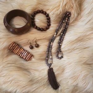 4/$49 Tassel necklace earrings bracelets wood